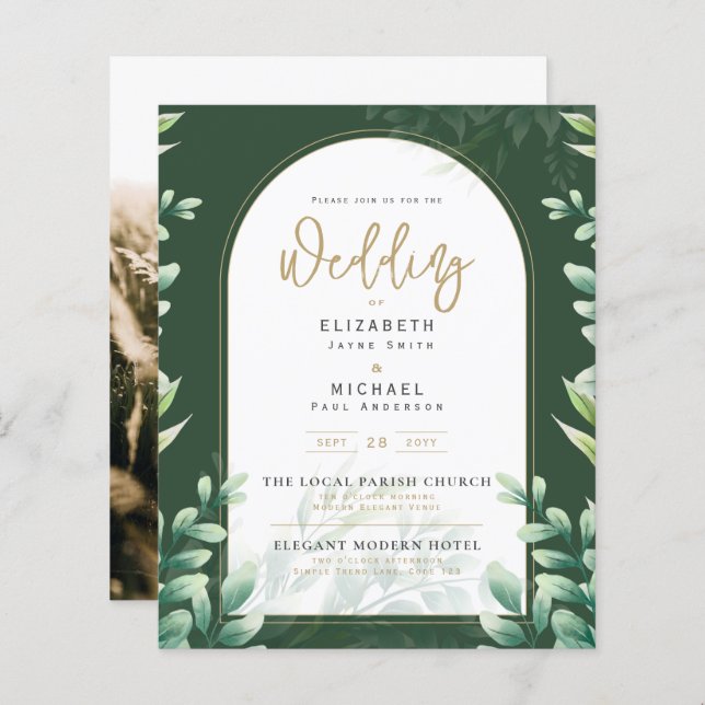 Budget Botanical Eucalyptus Wedding INVITE (Front/Back)