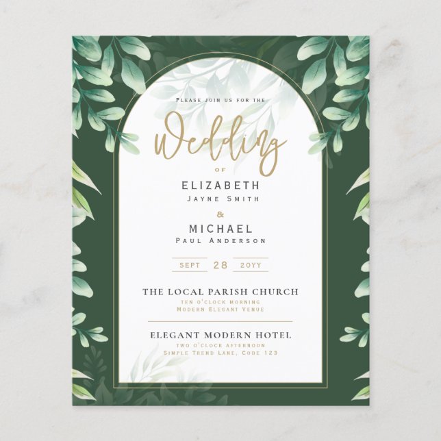 Budget Botanical Eucalyptus Wedding INVITE (Front)