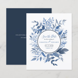 Budget Botanical Foliage Navy Blue Save the Date