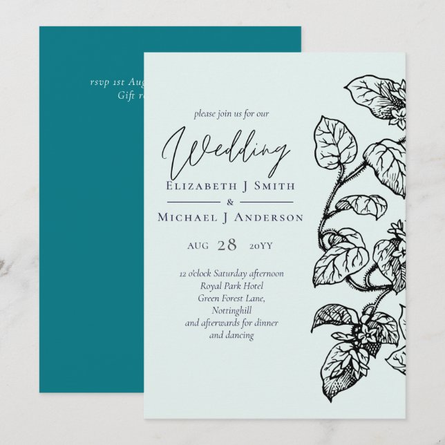 BUDGET Botanical Garden Leaves Wedding Invite (Front/Back)