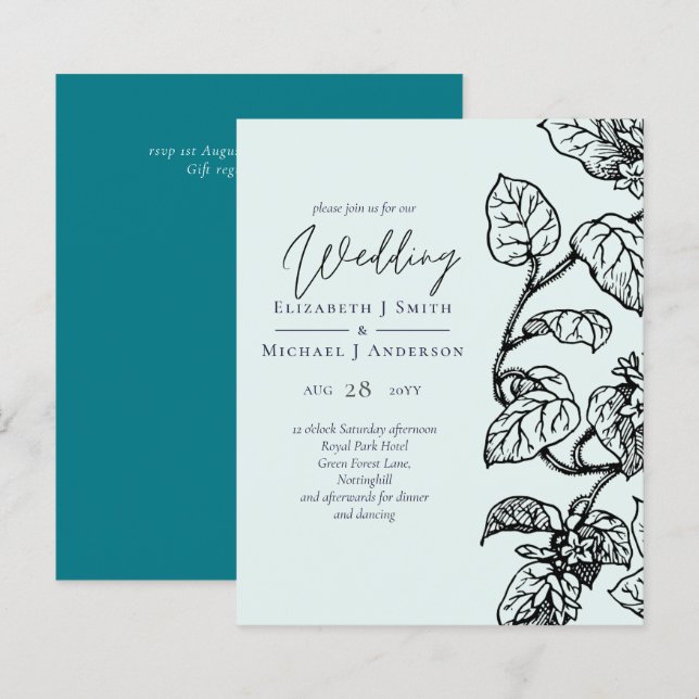 BUDGET Botanical Garden Leaves Wedding Invite (Front/Back)