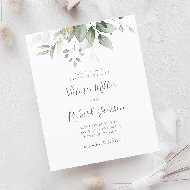Budget Botanical Gold Greenery Save The Date (Creator Uploaded)