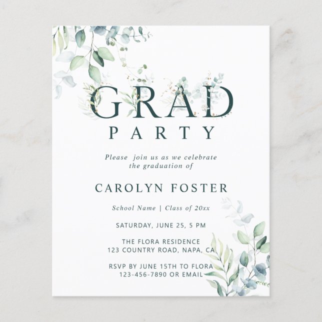 Budget Botanical Graduation Party Photo Invitation (Front)