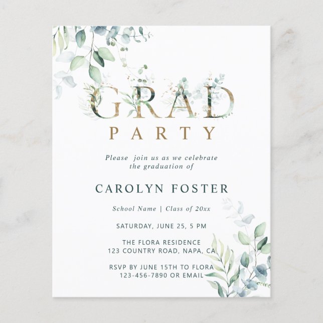 Budget Botanical Graduation Party Photo Invitation (Front)