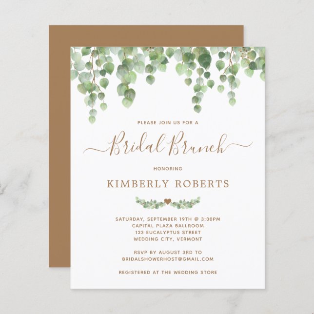 Budget Botanical Greenery Bridal Shower Invitation (Front/Back)
