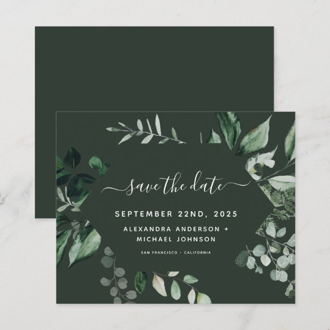 Budget Botanical Greenery Emerald Green Wedding (Front/Back)