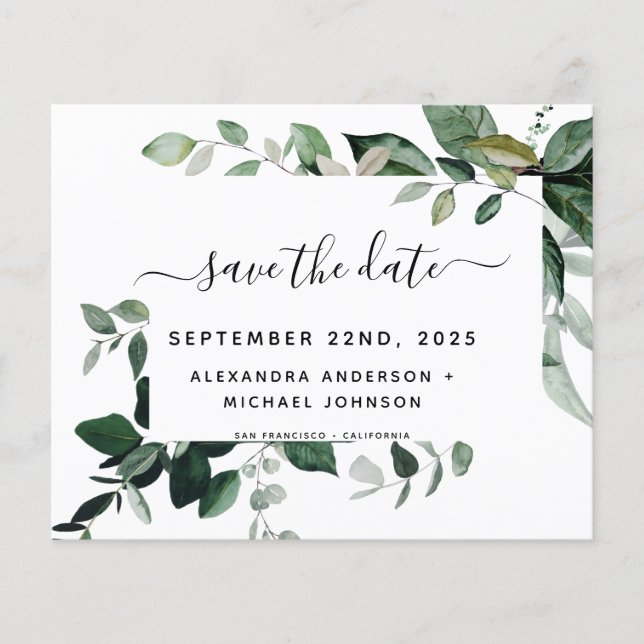 Budget Botanical Greenery Foliage Wedding Flyer (Front)