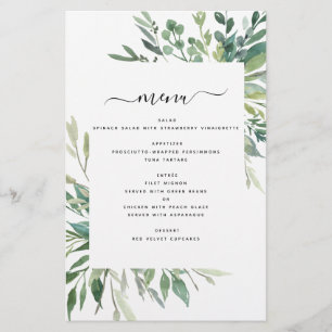 Budget Botanical Greenery Foliage Wedding Menu
