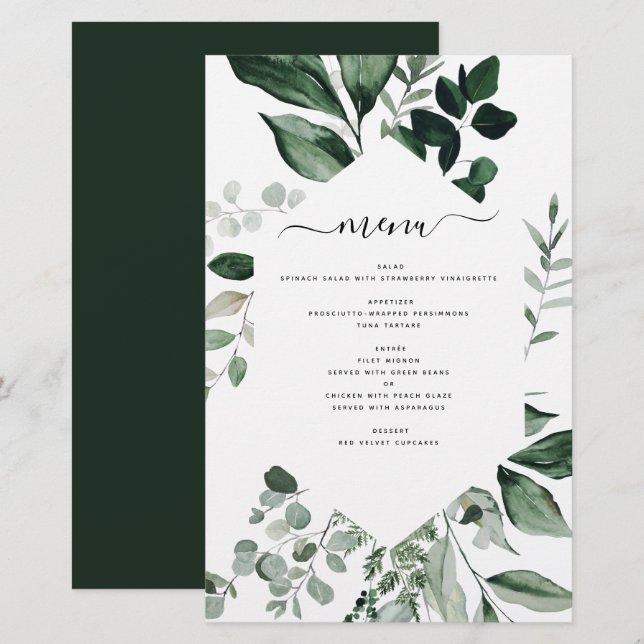 Budget Botanical Greenery Foliage Wedding Menu (Front/Back)