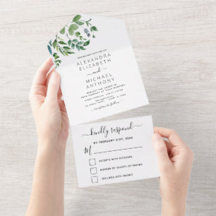 Budget Botanical Greenery Wedding All In One Invitation