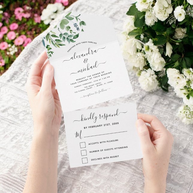Budget Botanical Greenery Wedding RSVP All In One Invitation (Creator Uploaded)