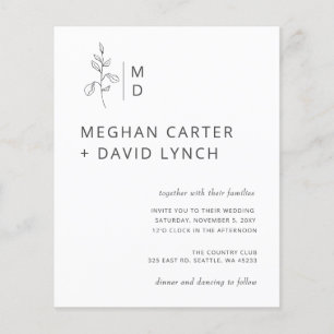Budget Botanical Monogram Wedding Invitation
