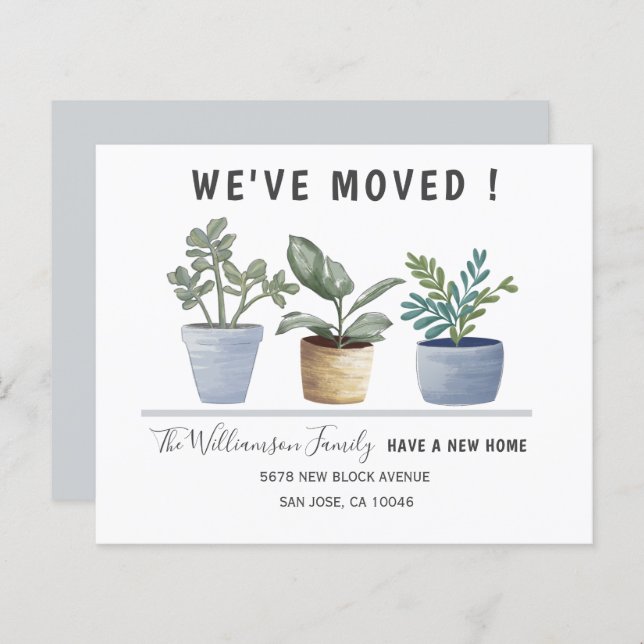 Budget Botanical Potted Plants Moving Announcement (Front/Back)