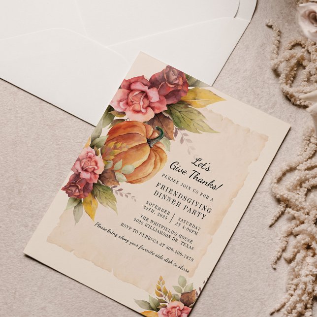 Budget Botanical Pumpkin Friendsgiving Invitation (Friendsgiving Fall Thanksgiving Invitation)
