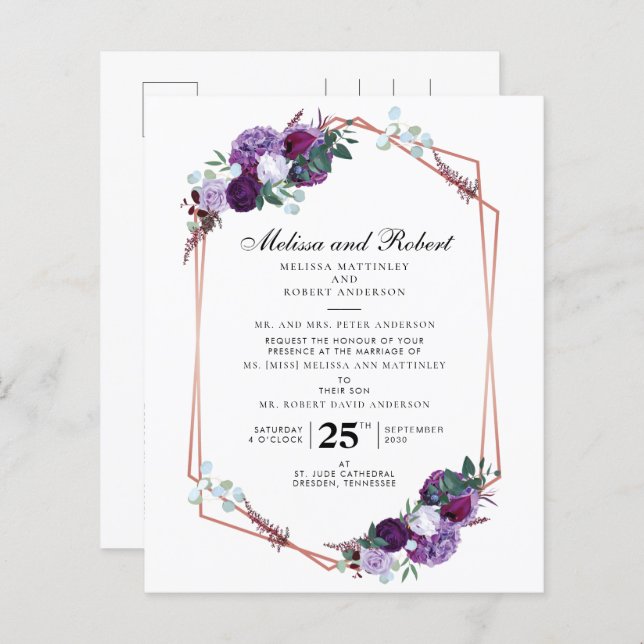 Budget Botanical Purple Floral Geometric Wedding (Front/Back)