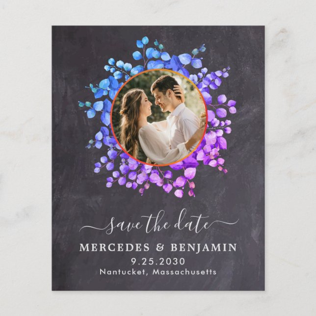 Budget Botanical QR Code Slate Photo Save The Date (Front)