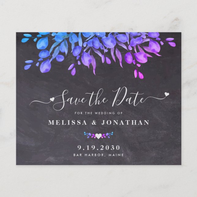 Budget Botanical Rustic Slate Save The Date Card (Front)