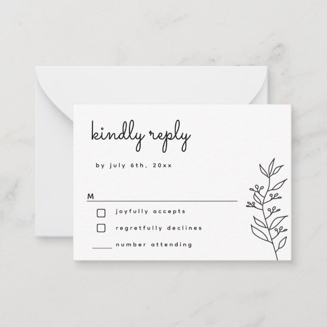 BUDGET Botanical Script Simple Wedding RSVP Card (Front)