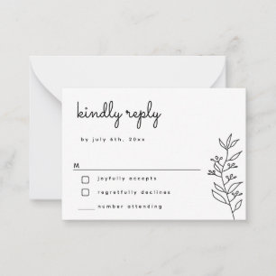 BUDGET Botanical Script Simple Wedding RSVP Card
