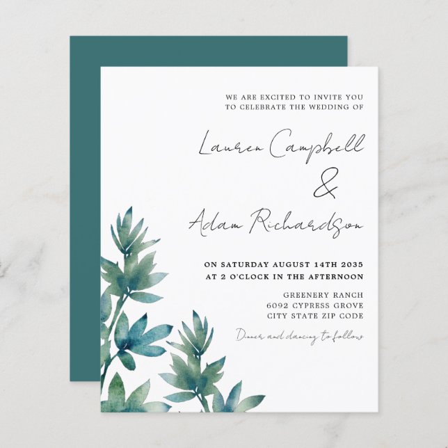 Budget Botanical Watercolor Foliage Wedding (Front/Back)