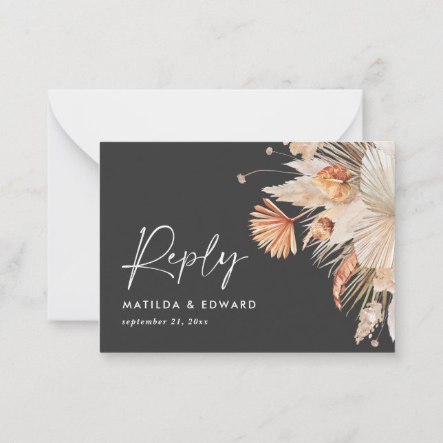 budget botanical wedding pampas grass reply RSVP N Card (Back)