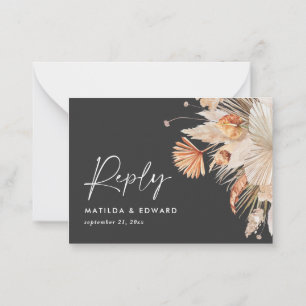 budget botanical wedding pampas grass reply RSVP N Card