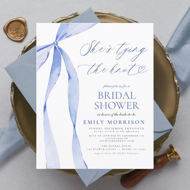 Budget Bow She's Tying the Knot Blue Invitation Flyer (Creator Uploaded)