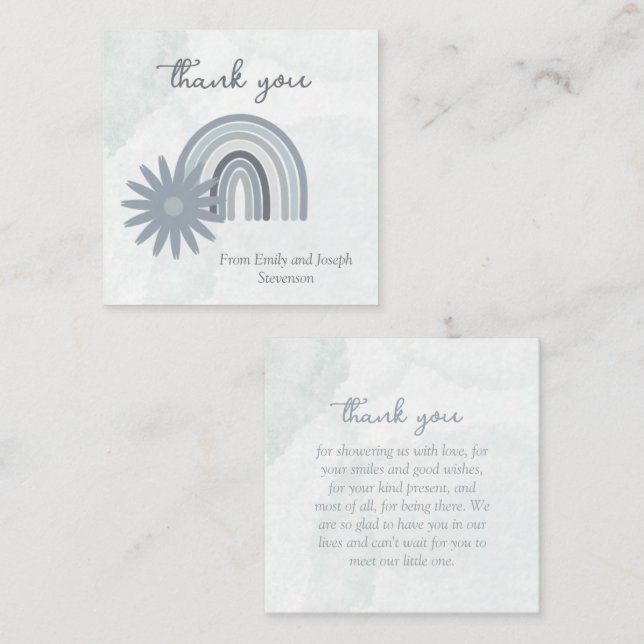 Budget Boy Baby Shower Blue Watercolor Thank You Card (Front/Back)