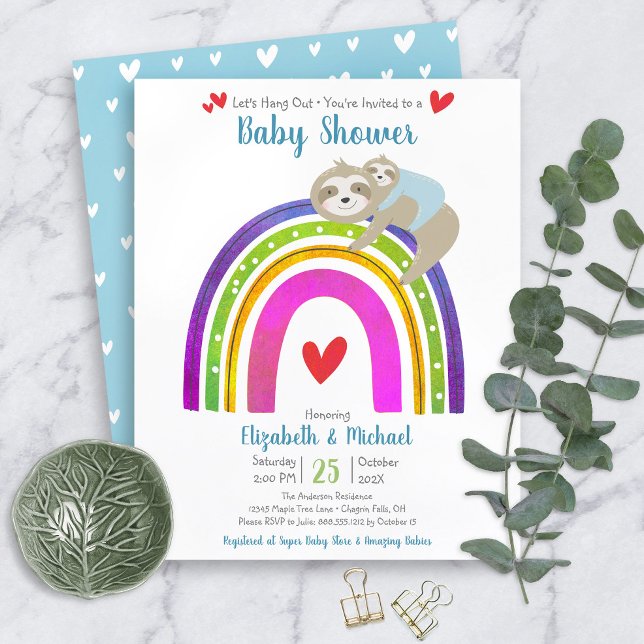 Budget Boy Baby Shower Sloth Rainbow Invitation (Creator Uploaded)