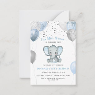 Budget Boy Elephant  Balloons 1st Birthday Invite