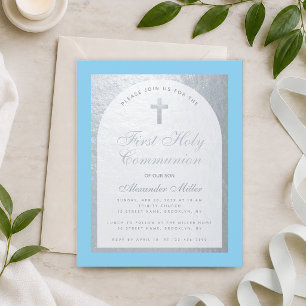 Budget Boy First Communion Silver Grey Blue Invite