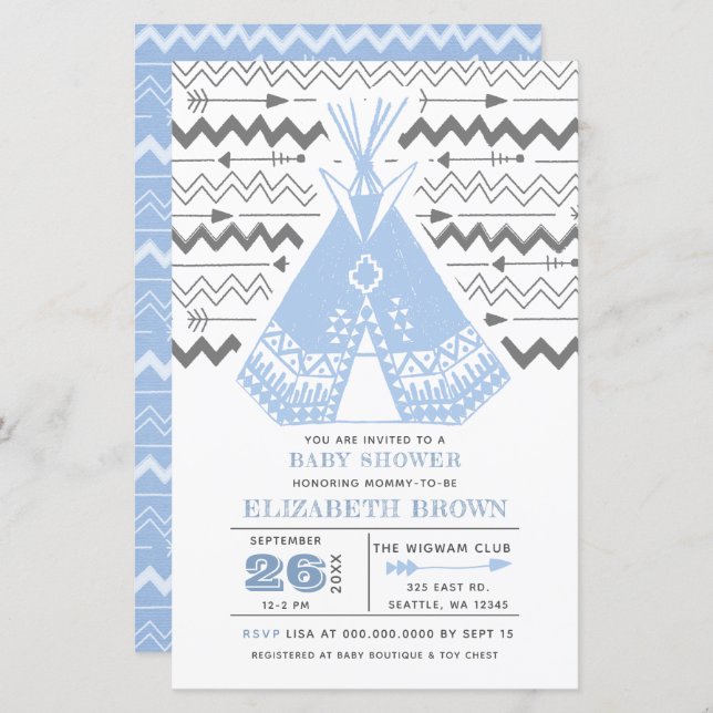 Budget Boy Tribal TeePee Baby Shower Invitations (Front/Back)