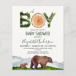 Budget Boy Watercolor Woodland Baby Shower  Flyer<br><div class="desc">Budget watercolor woodland,  bear - BOY- baby shower invitation. Customisable!</div>