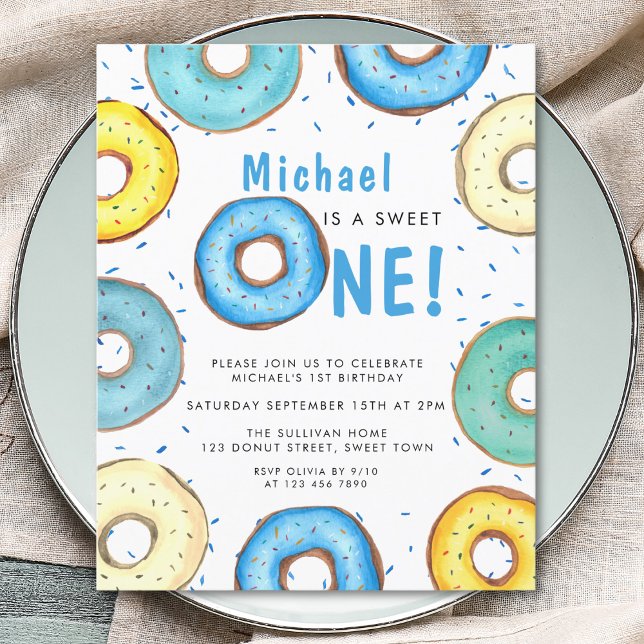 Budget Boy's First Birthday Blue Doughnut Invitati (Creator Uploaded)