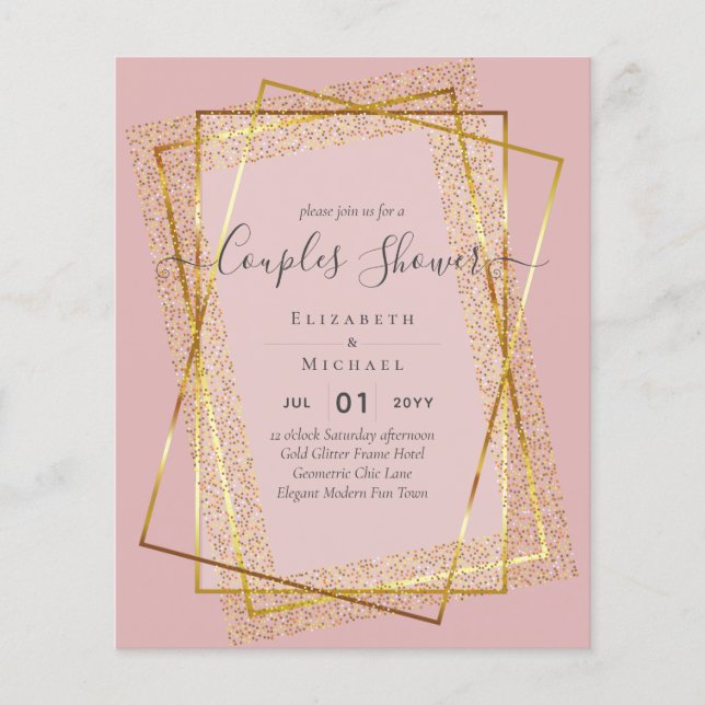 BUDGET Bridal COUPLES Shower Gold Geometric Frame Flyer (Front)
