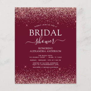 Budget Bridal Shower Burgundy Rose Gold Glitter Flyer