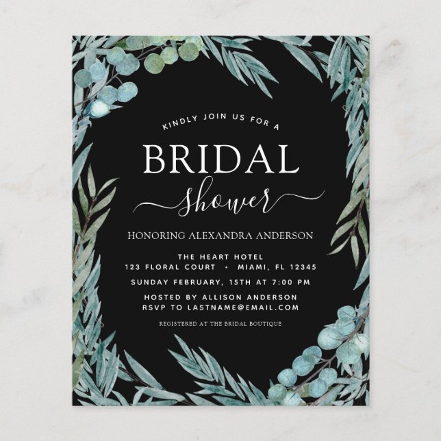 Budget Bridal Shower Eucalyptus Greenery Flyer (Front)