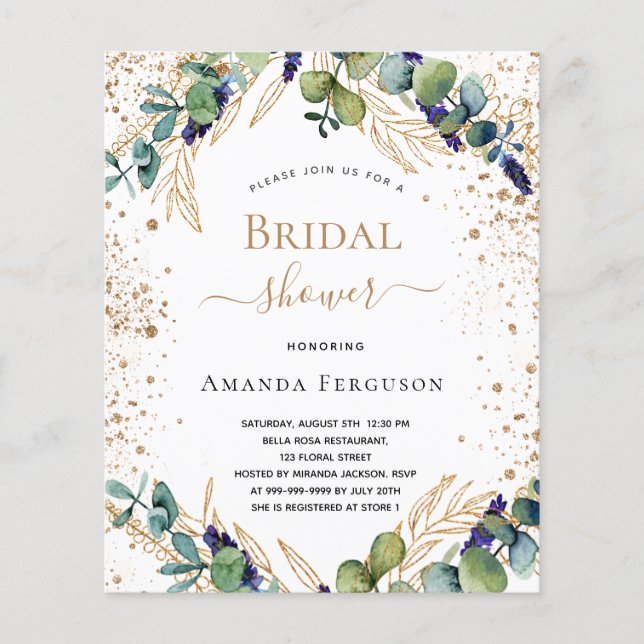 Budget Bridal Shower eucalyptus greenery glitter (Front)