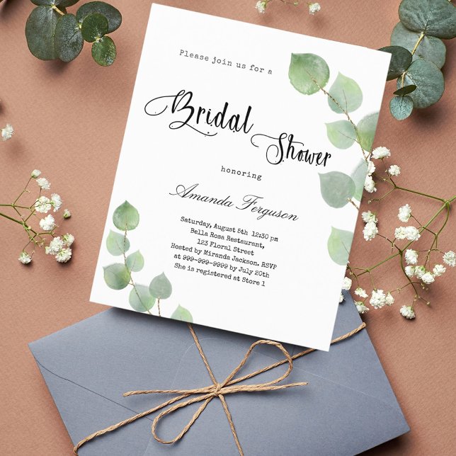 Budget Bridal Shower eucalyptus script invitation (Creator Uploaded)