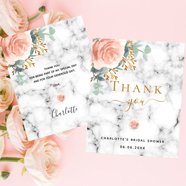 Budget Bridal Shower floral rose marble Thank You (Creator Uploaded)