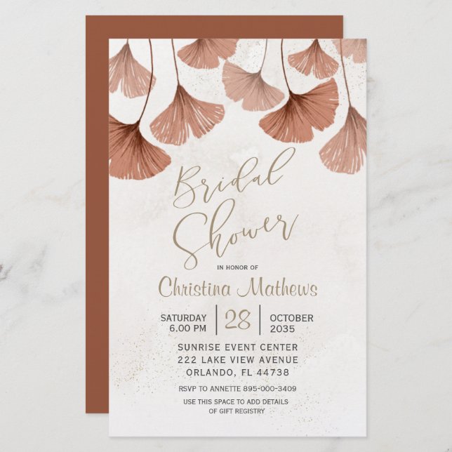 Budget  Bridal Shower Foliage Terracott Invitation (Front/Back)