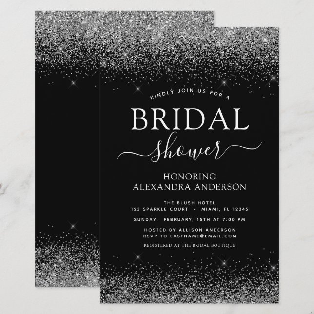 Budget Bridal Shower Glitter Black Silver (Front/Back)