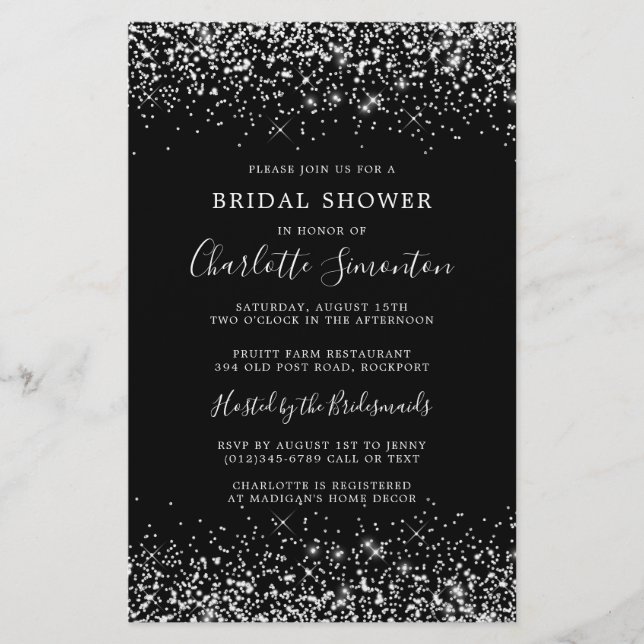 Budget Bridal Shower Glitter Black Silver Girly (Front)