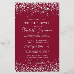 Budget Bridal Shower Glitter Burgundy Invitation