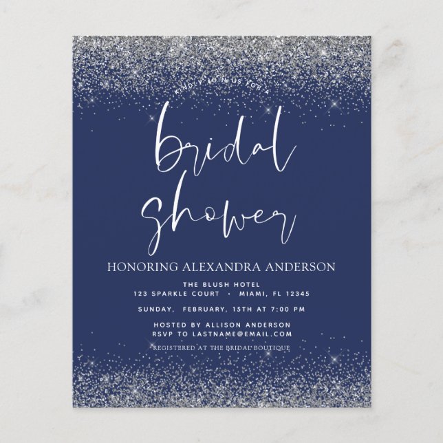 Budget Bridal Shower Glitter Silver Navy Blue  (Front)