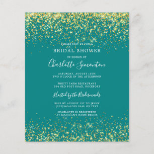 Budget Bridal Shower Glitter Teal Gold Invitation