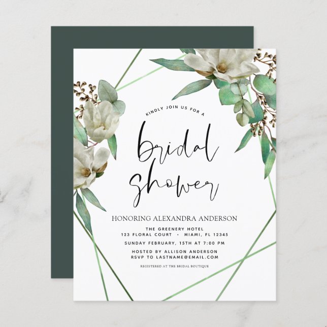 Budget Bridal Shower Greenery Magnolia Invitation (Front/Back)