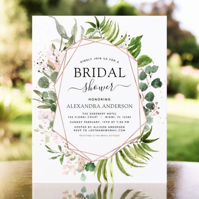 Budget Bridal Shower Greenery Rose Gold Invitation (Creator Uploaded)