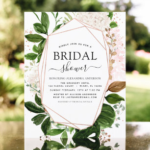 Budget Bridal Shower Greenery Rose Gold Invitation