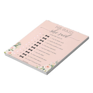 Budget Bridal Shower He Said She Said Game Notepad